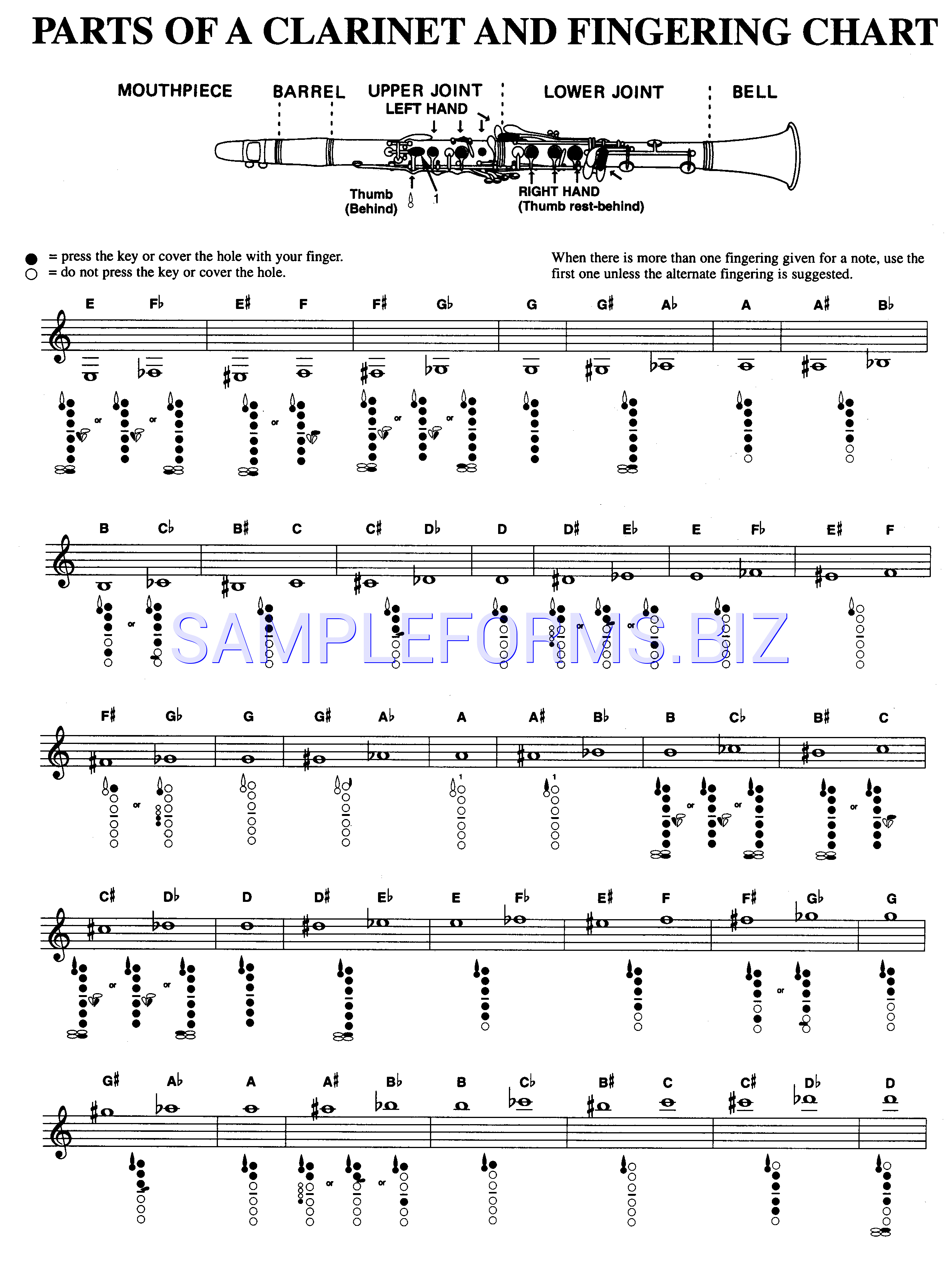 Preview free downloadable Parts of A Clarinet And Fingering Chart in PDF (page 1)